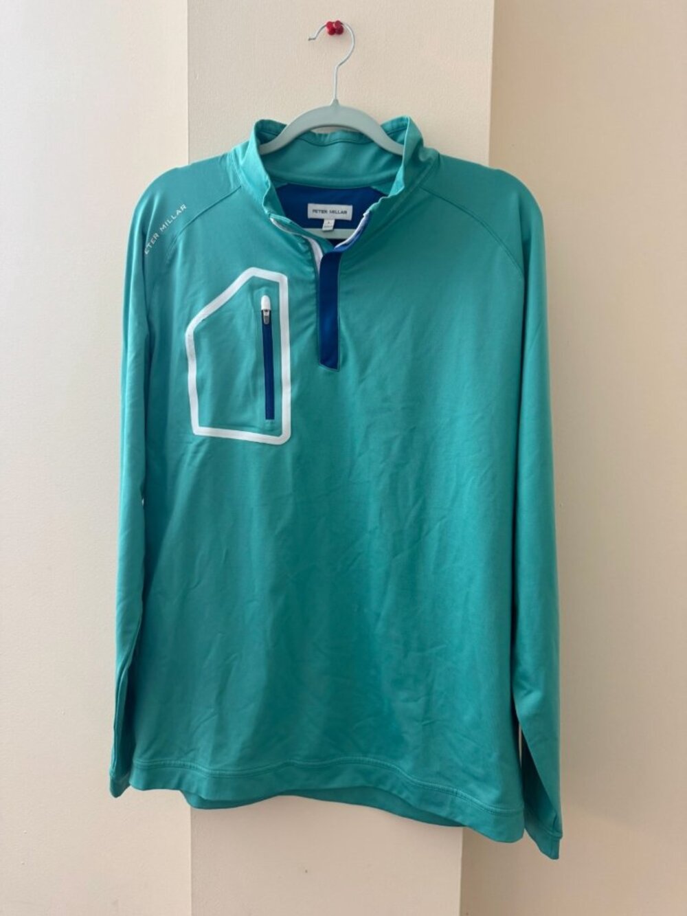 Peter Millar Performance Quarter Zip Pullover Men's Large Teal Golf